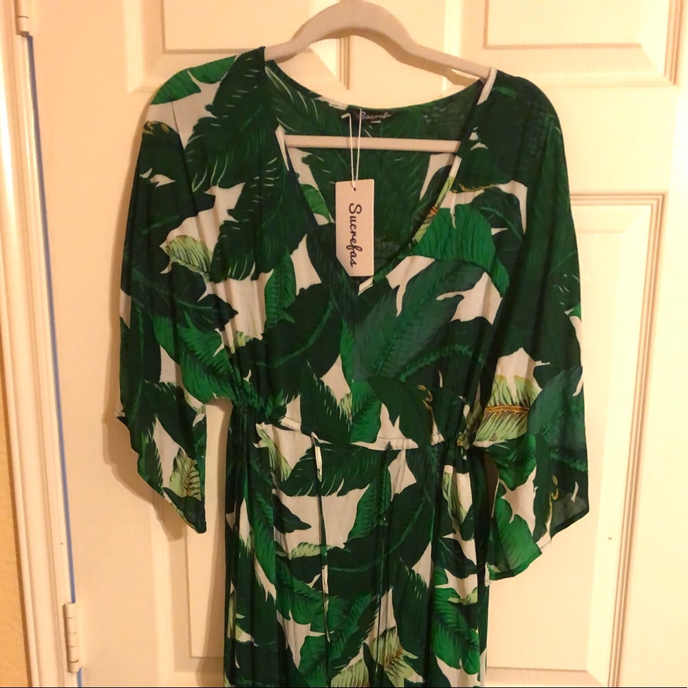 New Green White Swimsuit Cover-Up Dress